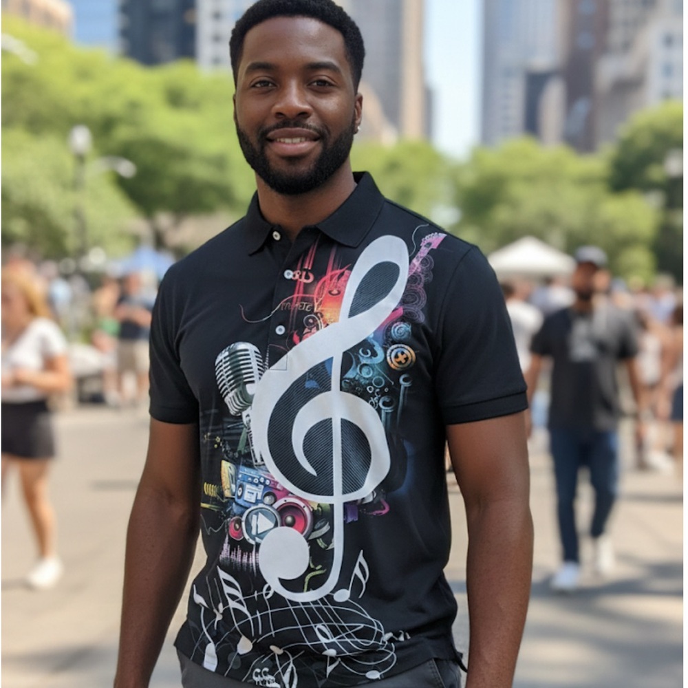 Musical Note Black Polo Shirt
